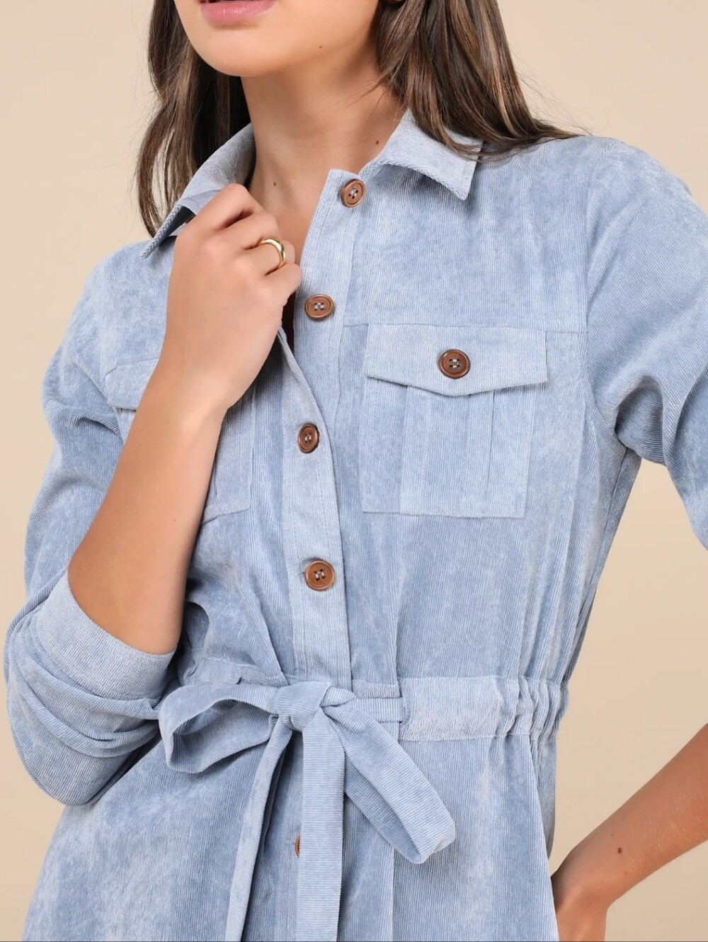 Lulus Simple Affection Blue Corduroy Mini Dress With Pockets Small NWT - Picture 5 of 8